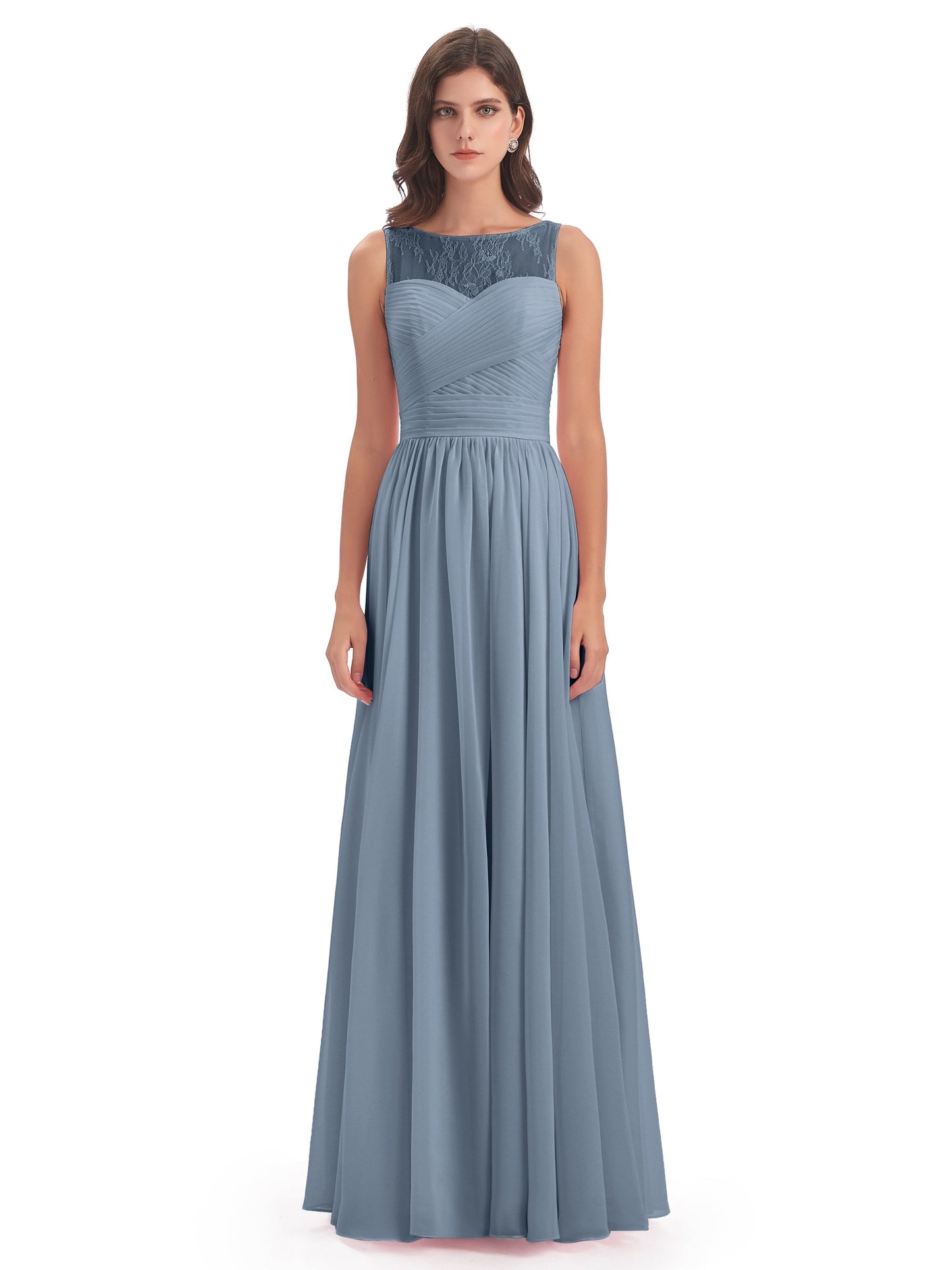 Naya Floor Length Illusion Lace Bridesmaid Dresses