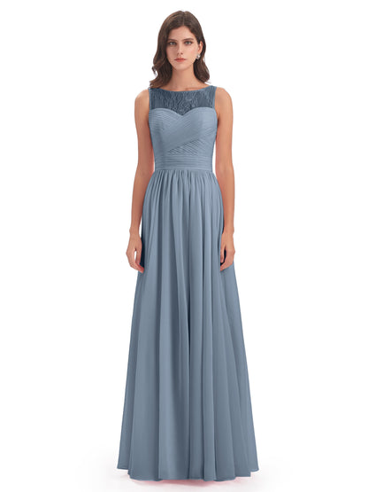 Naya Floor Length Illusion Lace Bridesmaid Dresses