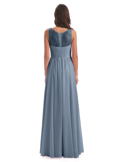 Naya Floor Length Illusion Lace Bridesmaid Dresses