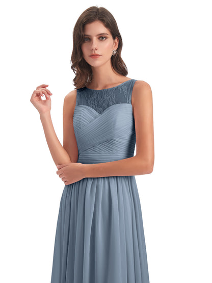 Naya Floor Length Illusion Lace Bridesmaid Dresses