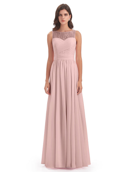Naya Floor Length Illusion Lace Bridesmaid Dresses