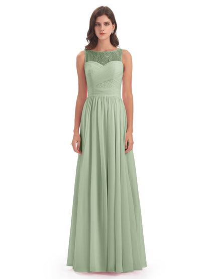 Naya Floor Length Illusion Lace Bridesmaid Dresses