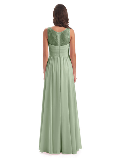 Naya Floor Length Illusion Lace Bridesmaid Dresses