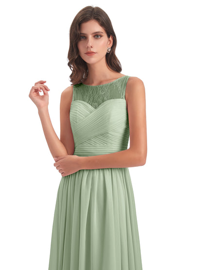Naya Floor Length Illusion Lace Bridesmaid Dresses