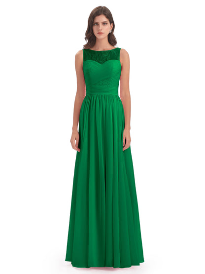 Naya Floor Length Illusion Lace Bridesmaid Dresses