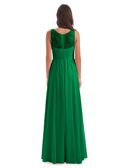 Naya Floor Length Illusion Lace Bridesmaid Dresses