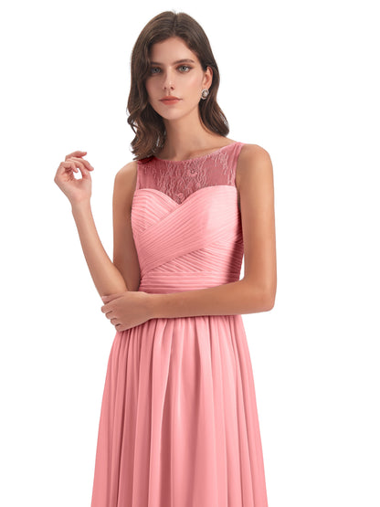 Naya Floor Length Illusion Lace Bridesmaid Dresses