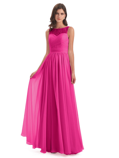 Naya Floor Length Illusion Lace Bridesmaid Dresses