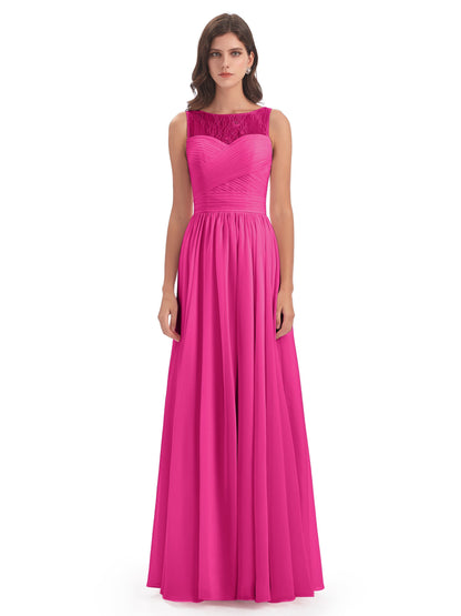 Naya Floor Length Illusion Lace Bridesmaid Dresses