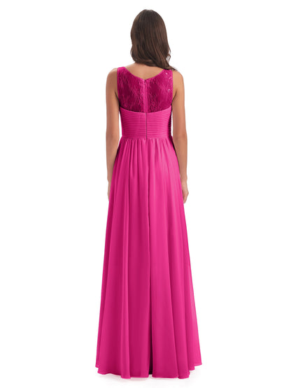Naya Floor Length Illusion Lace Bridesmaid Dresses