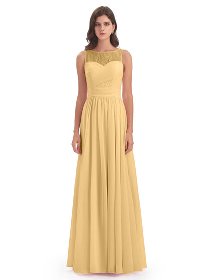 Naya Floor Length Illusion Lace Bridesmaid Dresses