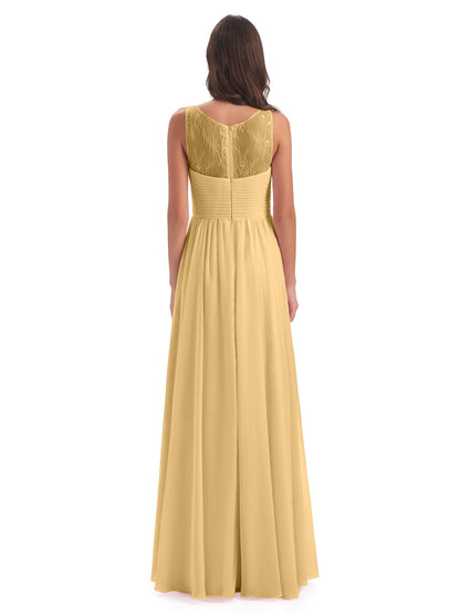 Naya Floor Length Illusion Lace Bridesmaid Dresses