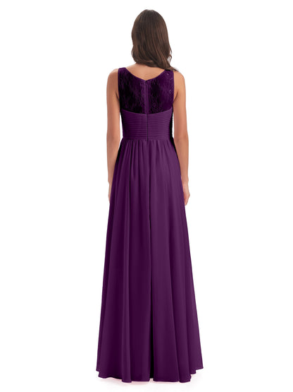 Naya Floor Length Illusion Lace Bridesmaid Dresses