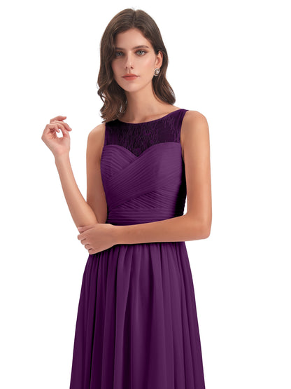 Naya Floor Length Illusion Lace Bridesmaid Dresses
