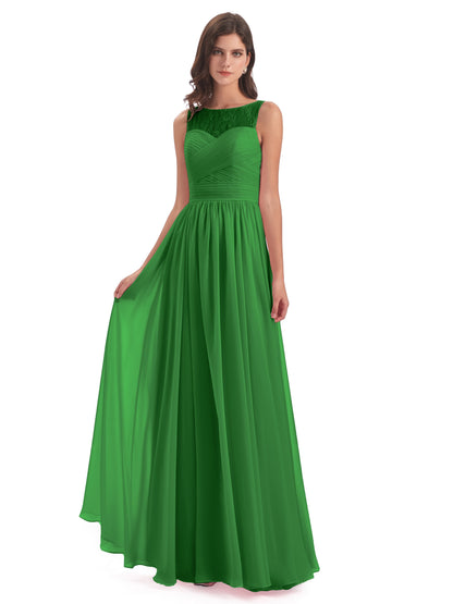 Naya Floor Length Illusion Lace Bridesmaid Dresses