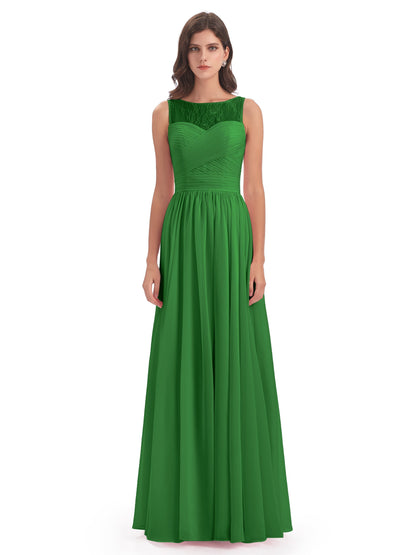 Naya Floor Length Illusion Lace Bridesmaid Dresses