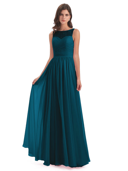 Naya Floor Length Illusion Lace Bridesmaid Dresses