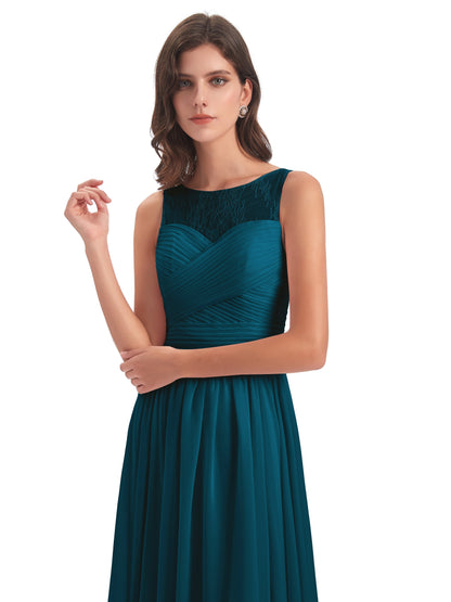 Naya Floor Length Illusion Lace Bridesmaid Dresses