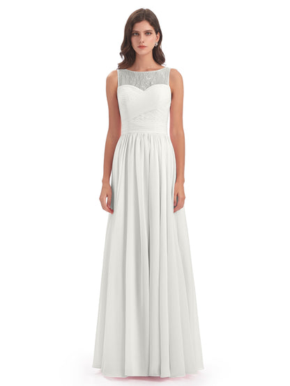 Naya Floor Length Illusion Lace Bridesmaid Dresses