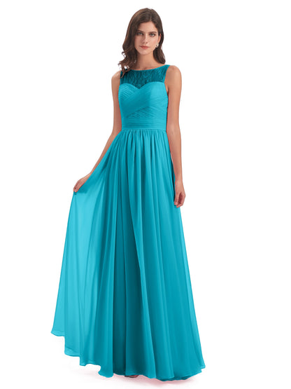 Naya Floor Length Illusion Lace Bridesmaid Dresses