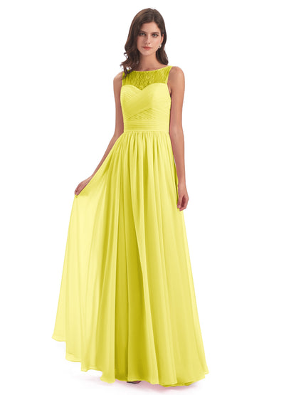 Naya Floor Length Illusion Lace Bridesmaid Dresses