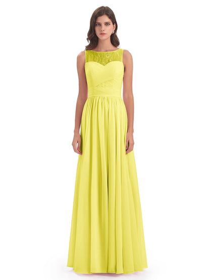 Naya Floor Length Illusion Lace Bridesmaid Dresses