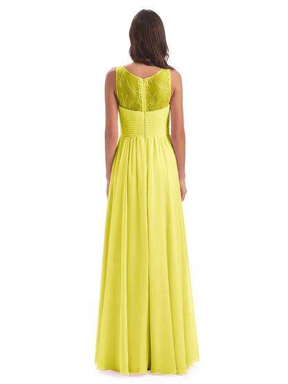 Naya Floor Length Illusion Lace Bridesmaid Dresses