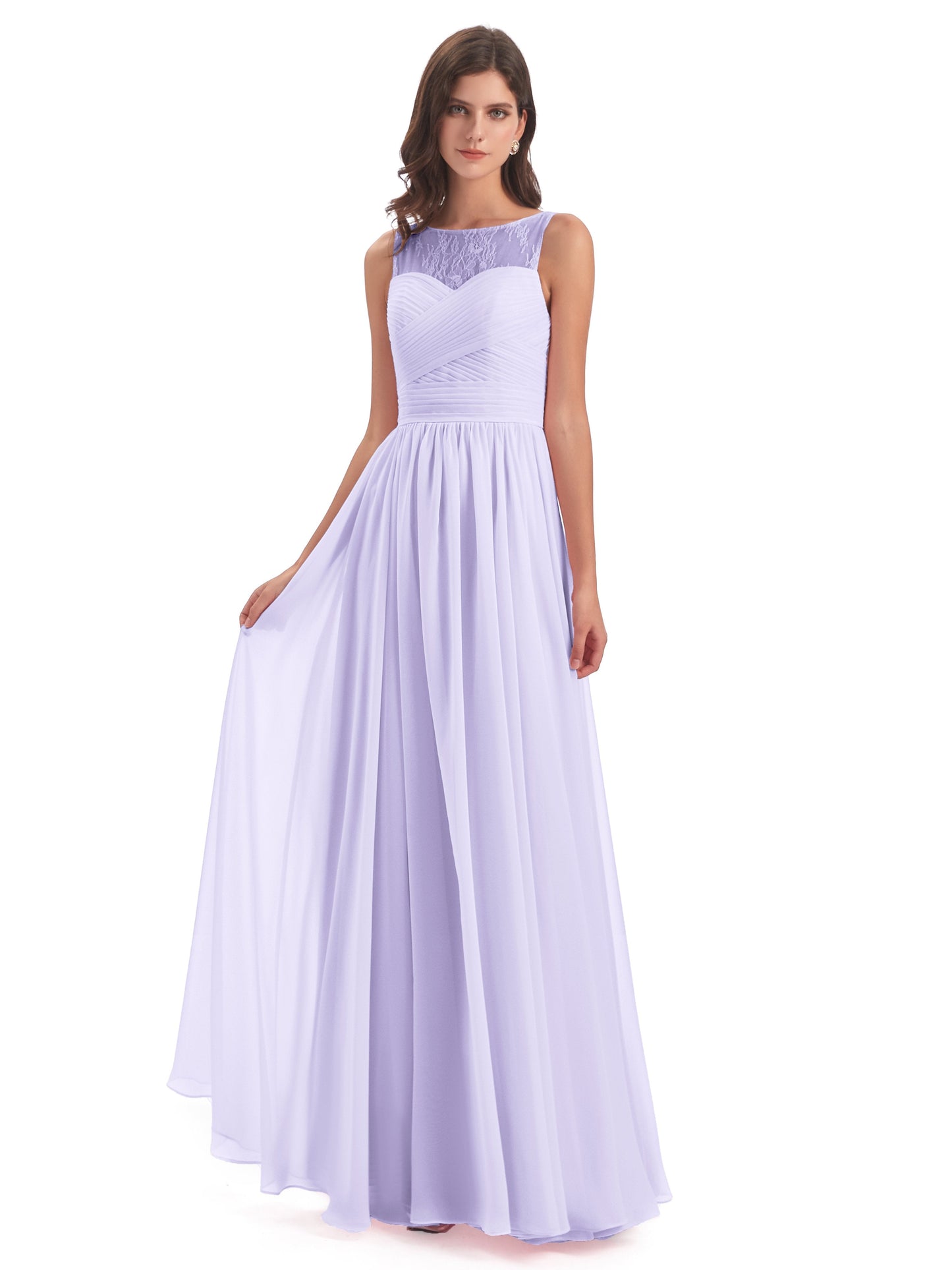Naya Floor Length Illusion Lace Bridesmaid Dresses
