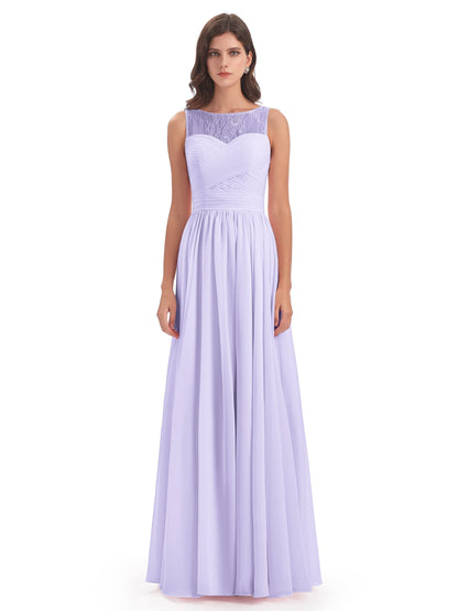 Naya Floor Length Illusion Lace Bridesmaid Dresses