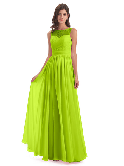 Naya Floor Length Illusion Lace Bridesmaid Dresses