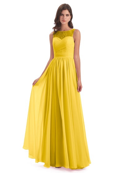 Naya Floor Length Illusion Lace Bridesmaid Dresses
