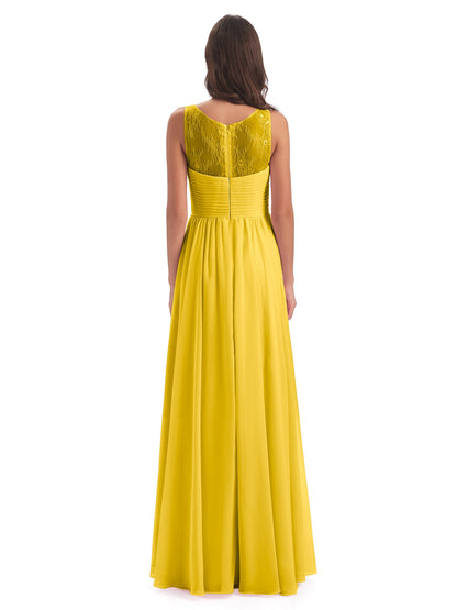 Naya Floor Length Illusion Lace Bridesmaid Dresses