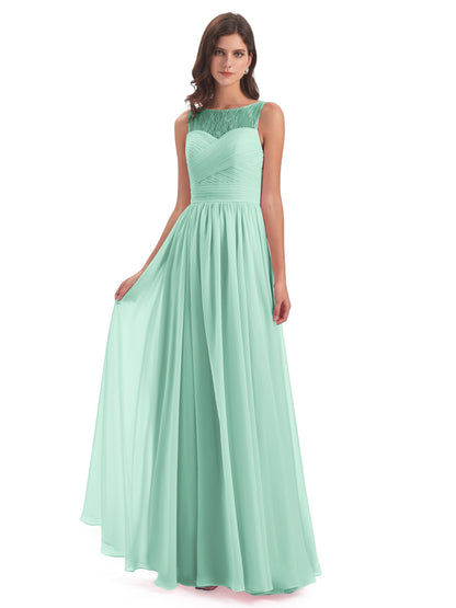 Naya Floor Length Illusion Lace Bridesmaid Dresses