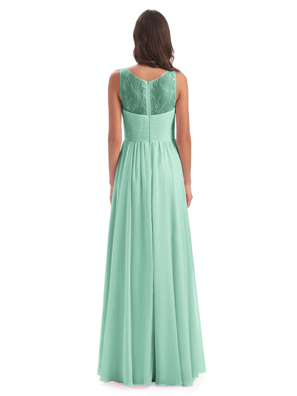 Naya Floor Length Illusion Lace Bridesmaid Dresses