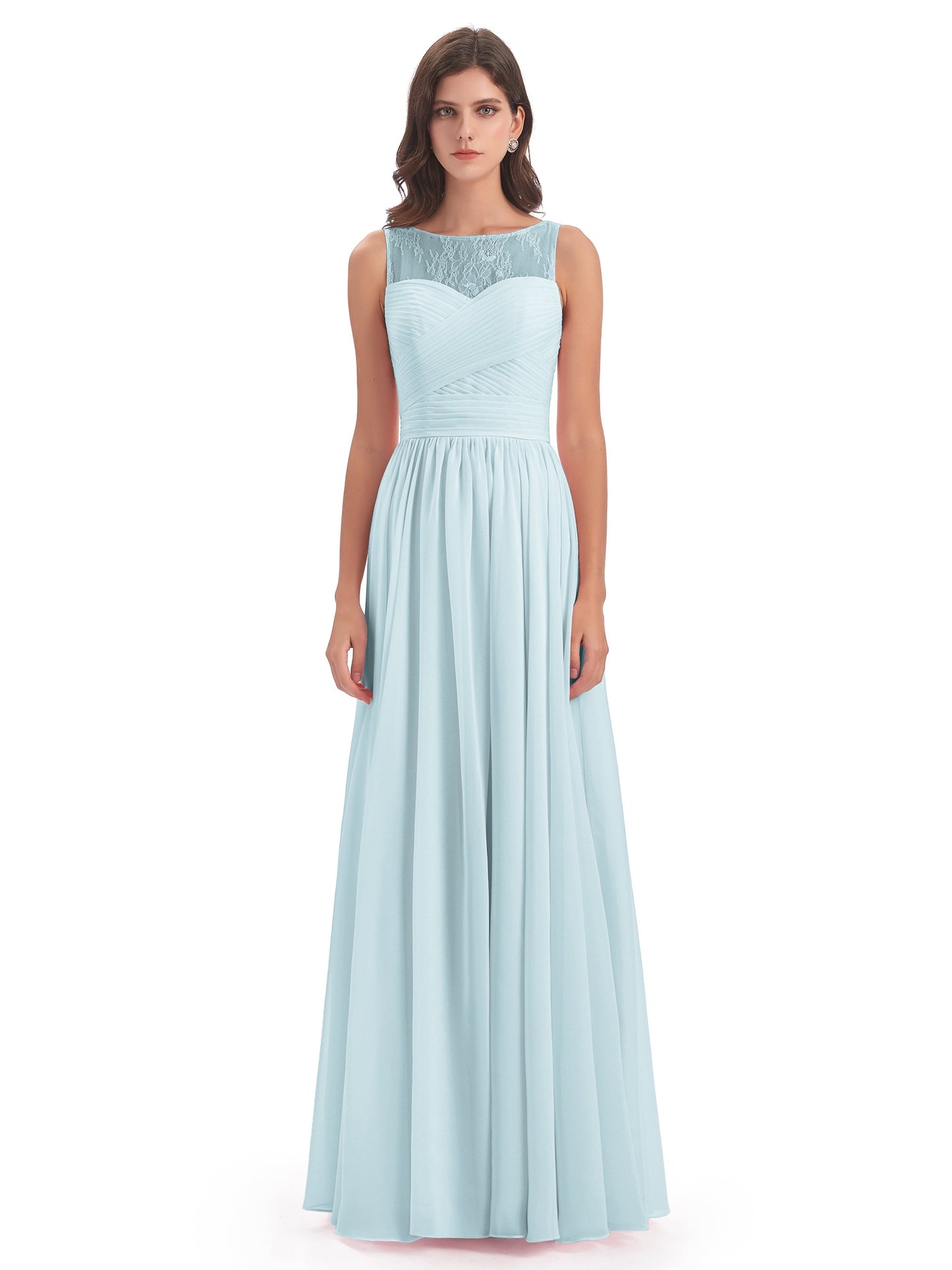 Naya Floor Length Illusion Lace Bridesmaid Dresses