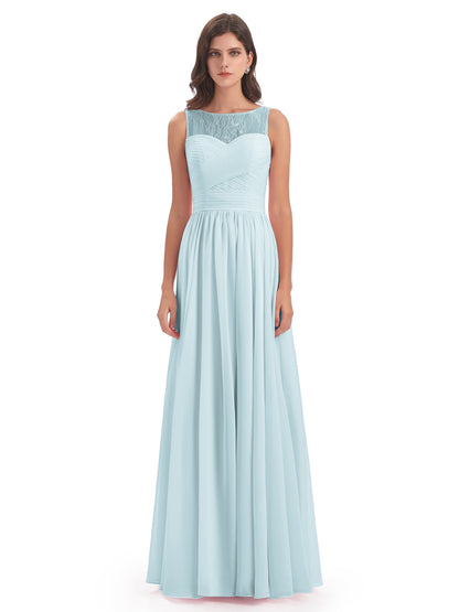 Naya Floor Length Illusion Lace Bridesmaid Dresses