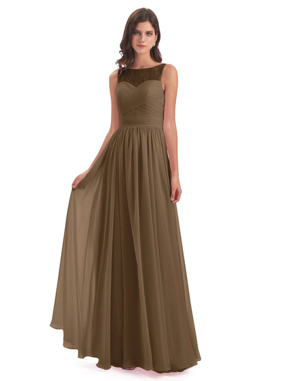 Naya Floor Length Illusion Lace Bridesmaid Dresses