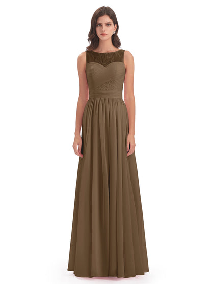 Naya Floor Length Illusion Lace Bridesmaid Dresses