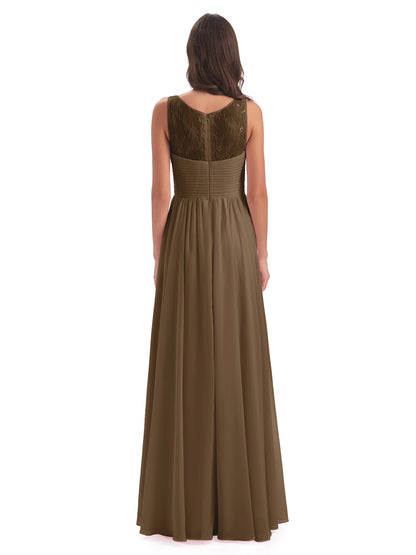 Naya Floor Length Illusion Lace Bridesmaid Dresses