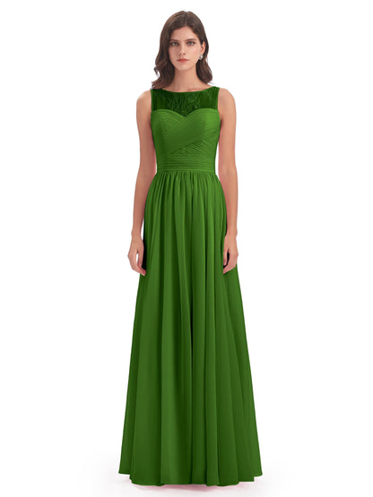 Naya Floor Length Illusion Lace Bridesmaid Dresses