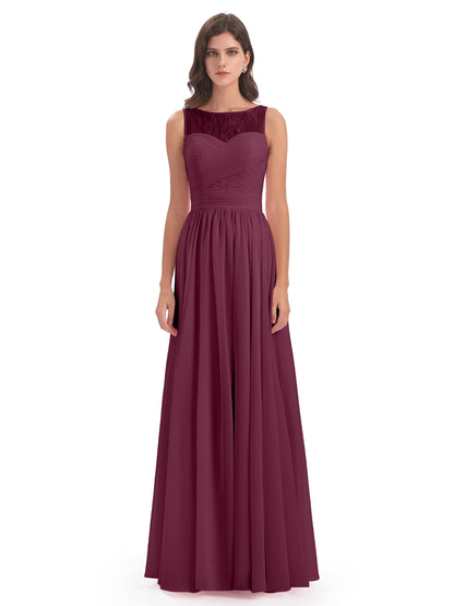 Naya Floor Length Illusion Lace Bridesmaid Dresses