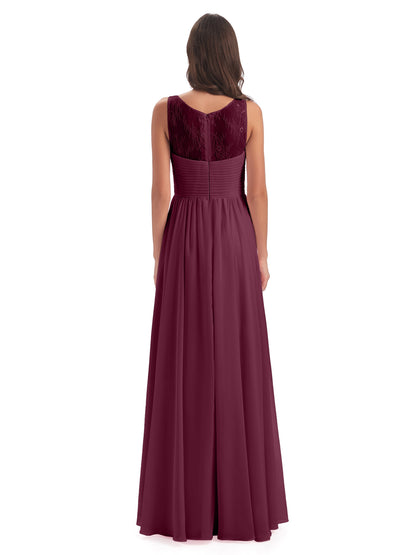 Naya Floor Length Illusion Lace Bridesmaid Dresses