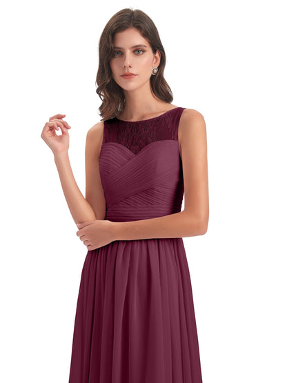 Naya Floor Length Illusion Lace Bridesmaid Dresses