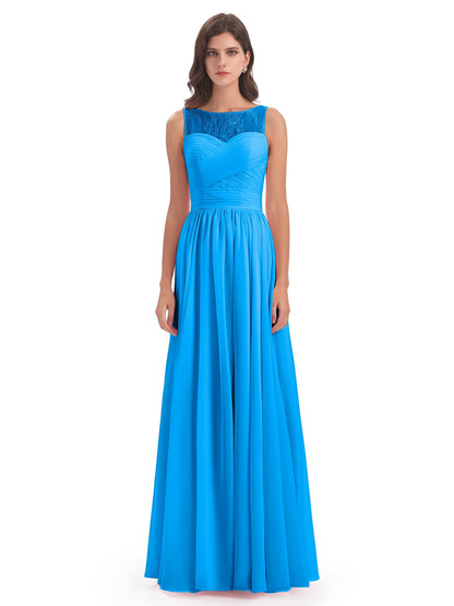 Naya Floor Length Illusion Lace Bridesmaid Dresses