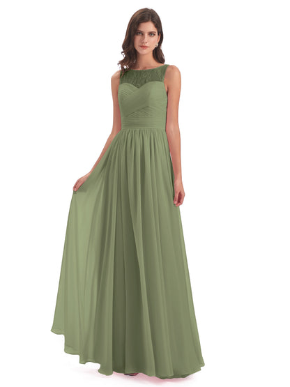 Naya Floor Length Illusion Lace Bridesmaid Dresses