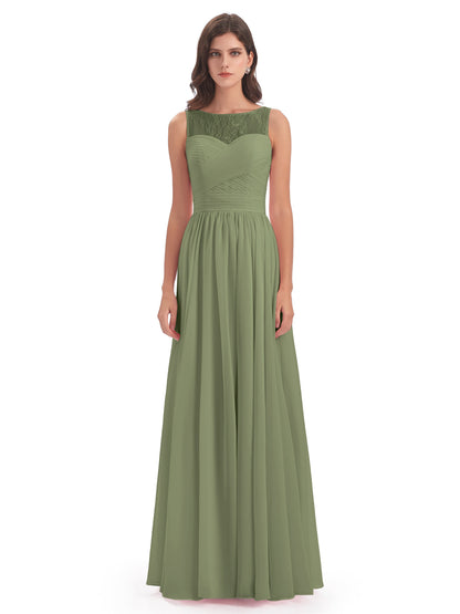Naya Floor Length Illusion Lace Bridesmaid Dresses