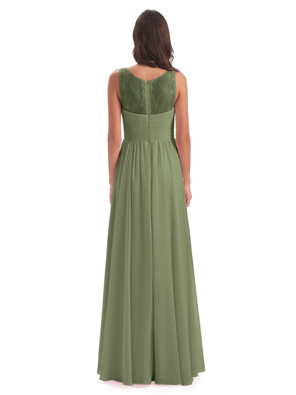 Naya Floor Length Illusion Lace Bridesmaid Dresses