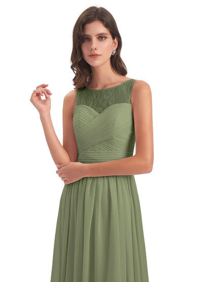Naya Floor Length Illusion Lace Bridesmaid Dresses