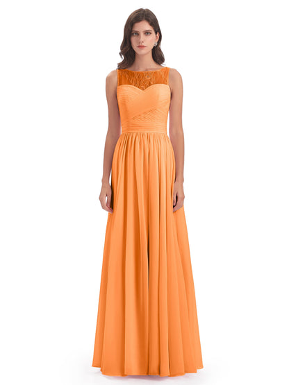 Naya Floor Length Illusion Lace Bridesmaid Dresses