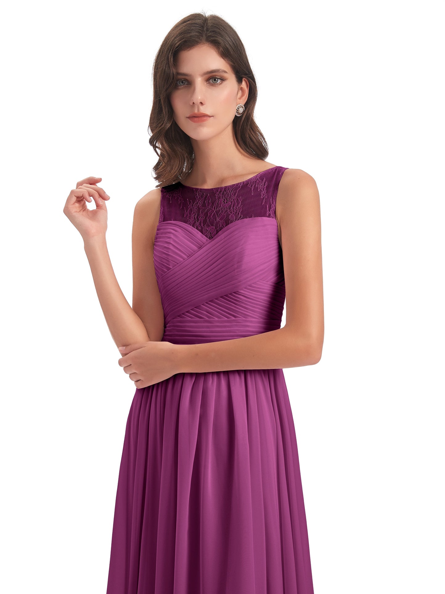 Naya Floor Length Illusion Lace Bridesmaid Dresses